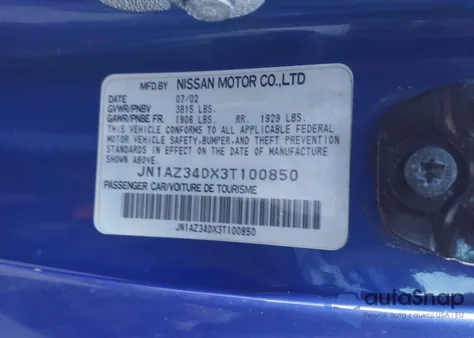 2003 Nissan 350Z Track z USA, uszkodzony, nr VIN JN1AZ34DX3T100850